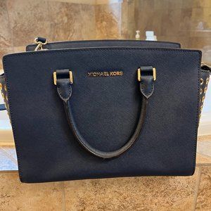 Michael Kors Navy Blue and Gold Purse
